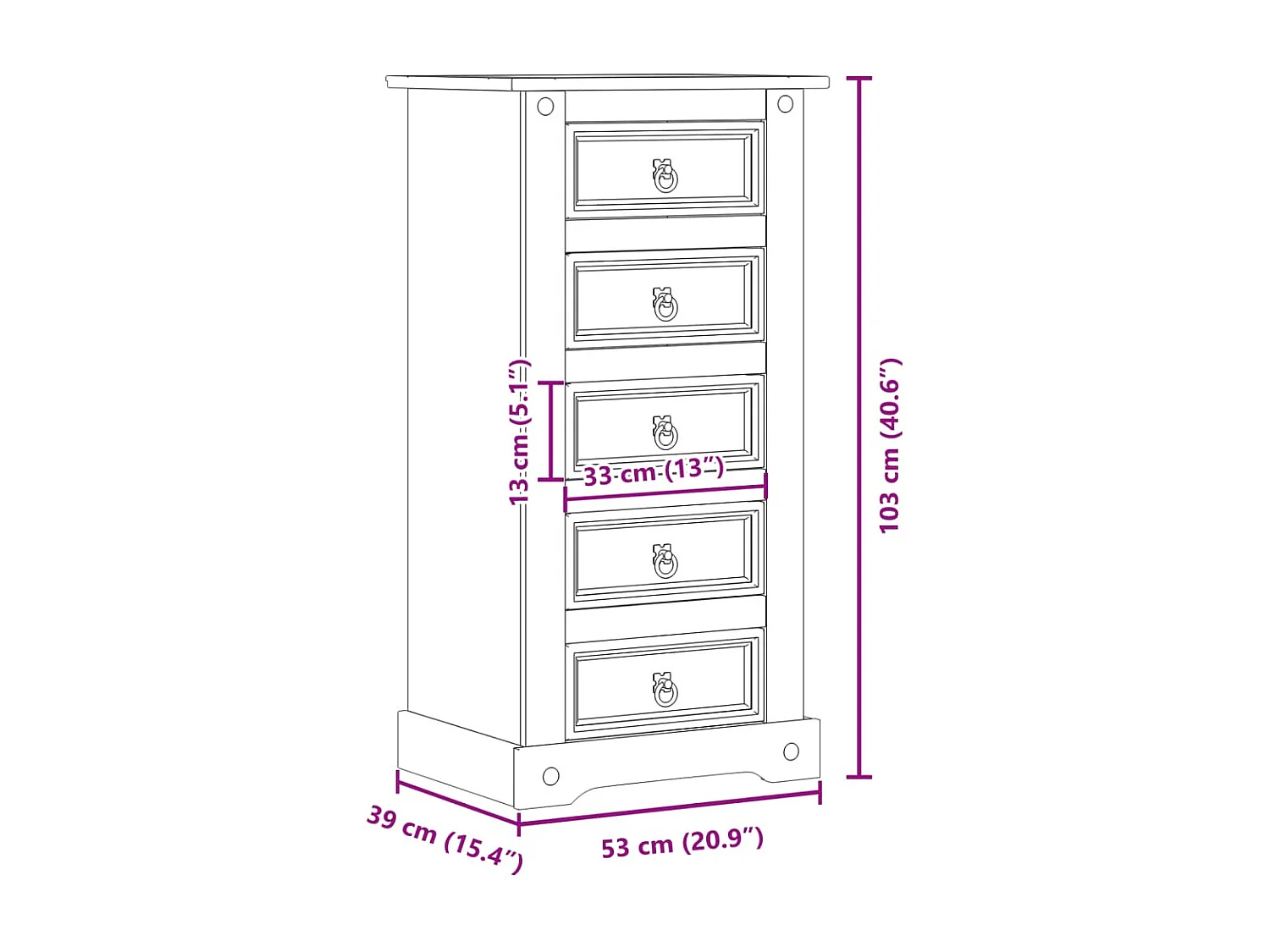Table de chevet-Table d'appoint-Table de Nuit Corona 53x39x103 cm bois de pin massif