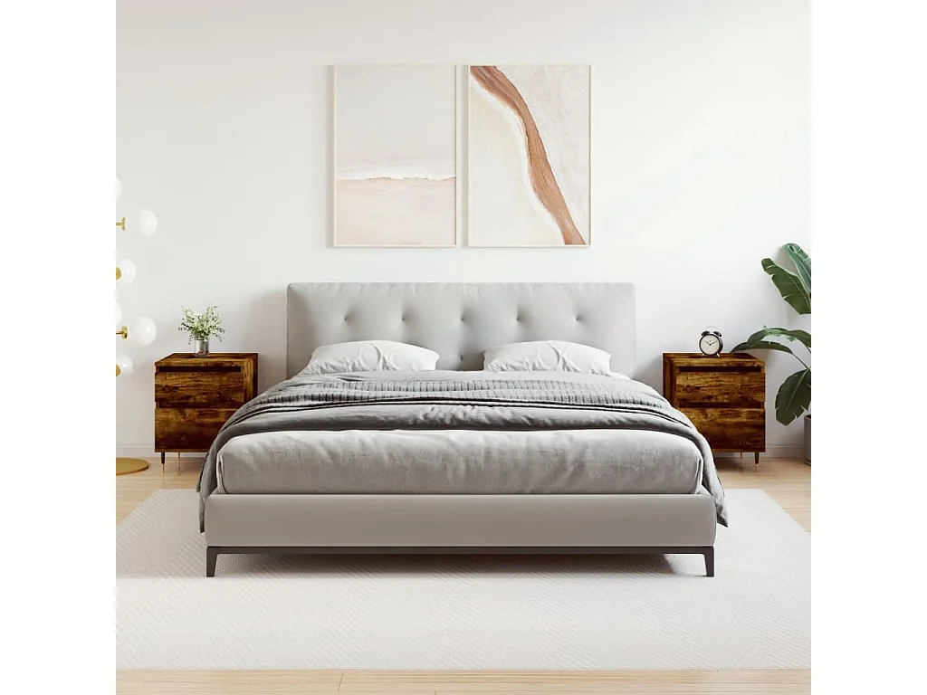 Mesitas de noche | Mesilla de noche 2 uds madera ingeniería roble ahumado 40x35x50 cm