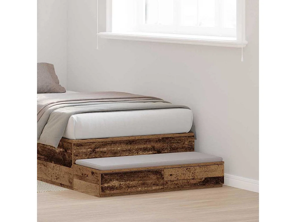 Bedlades | Opbergkastje met lade Oud hout 75 x 36,5 x 16,5 cm Bewerkt hout