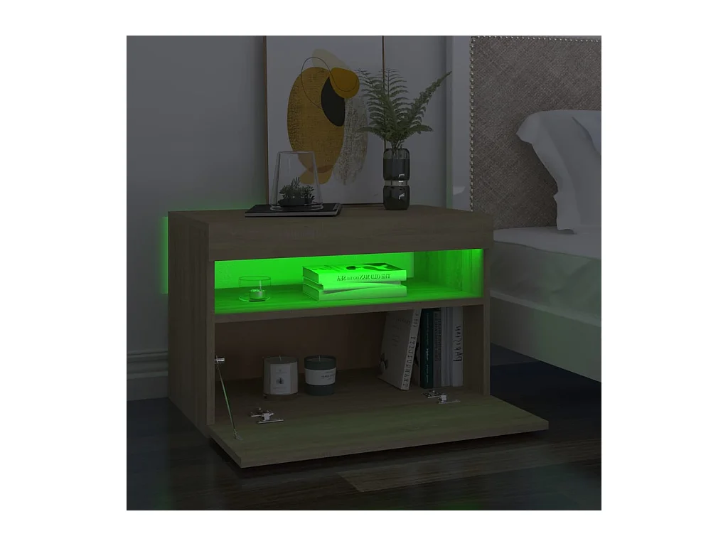 Mesitas de noche | Mesilla de noche con LED 2 uds contrachapada Sonoma 60x35x40 cm