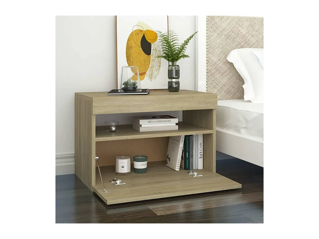 Mesitas de noche | Mesilla de noche con LED 2 uds contrachapada Sonoma 60x35x40 cm