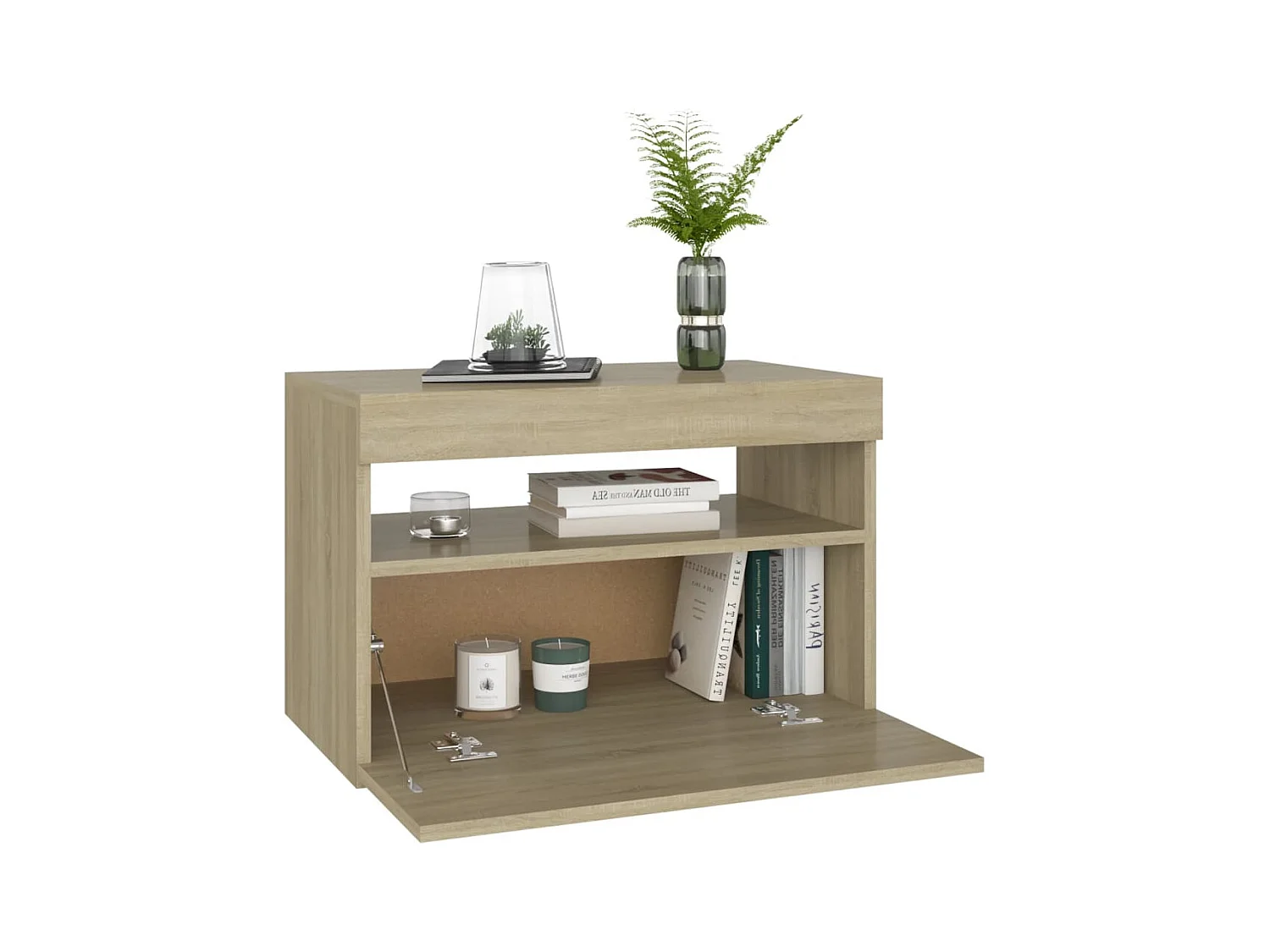 Mesitas de noche | Mesilla de noche con LED 2 uds contrachapada Sonoma 60x35x40 cm