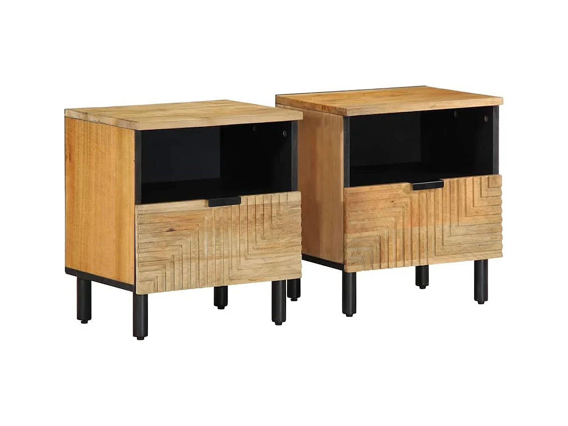 Mesitas de noche | Mesilla de noche 2 uds madera maciza de mango marrón 40x33x46cm