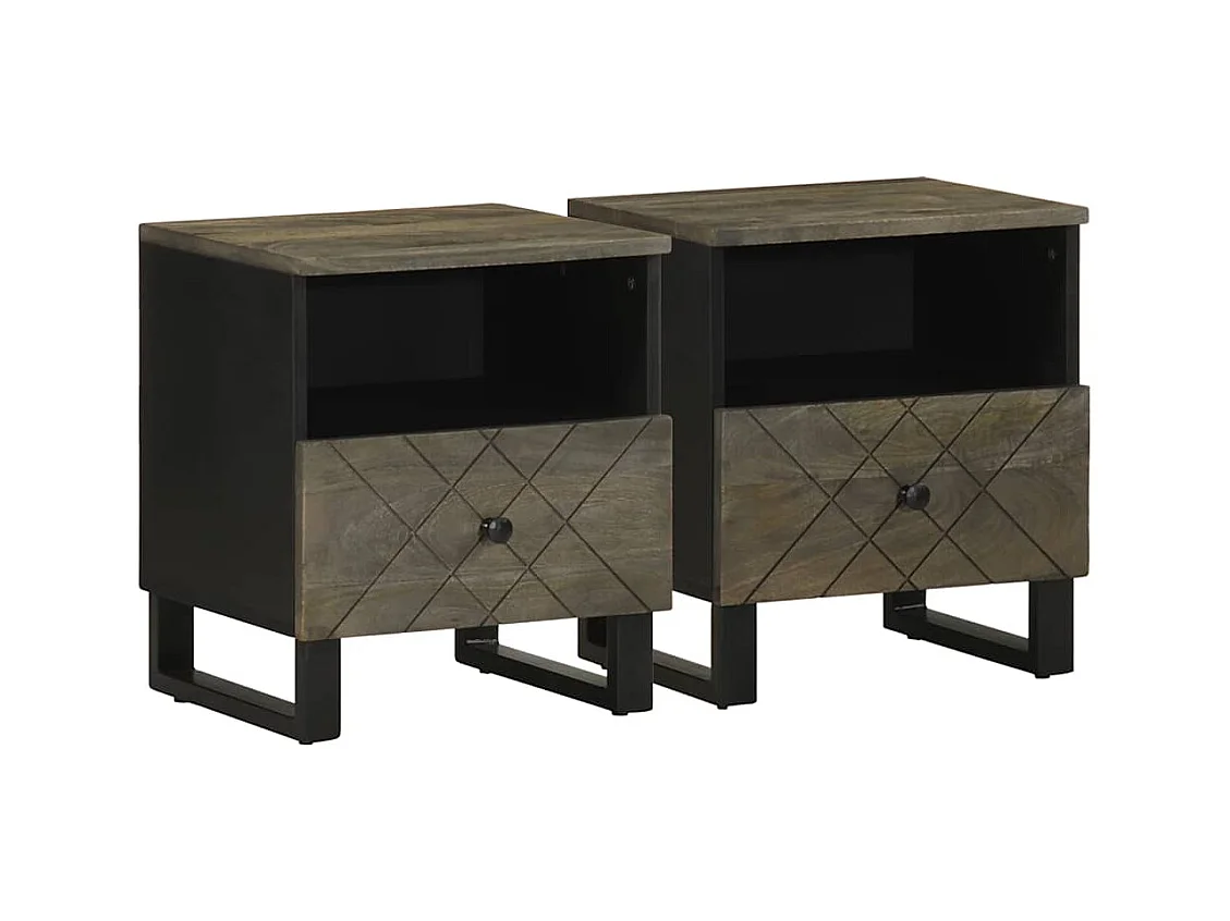 Mesitas de noche | Mesilla de noche 2 uds madera maciza de mango negro 40x33x46 cm