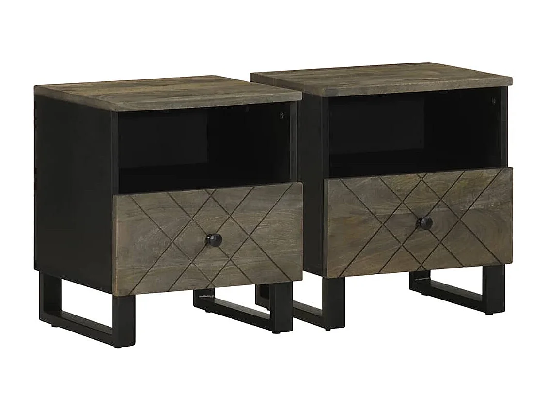 Nachttisch 2er Set-Beistelltisch-Nachttischkommode Schwarz 40x33x46 cm Massivholz Mango SHL74647