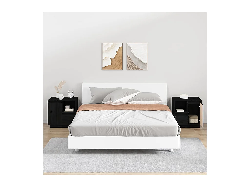 Mesitas de noche | Mesilla de noche 2 uds madera maciza de pino negro 50x34x50 cm