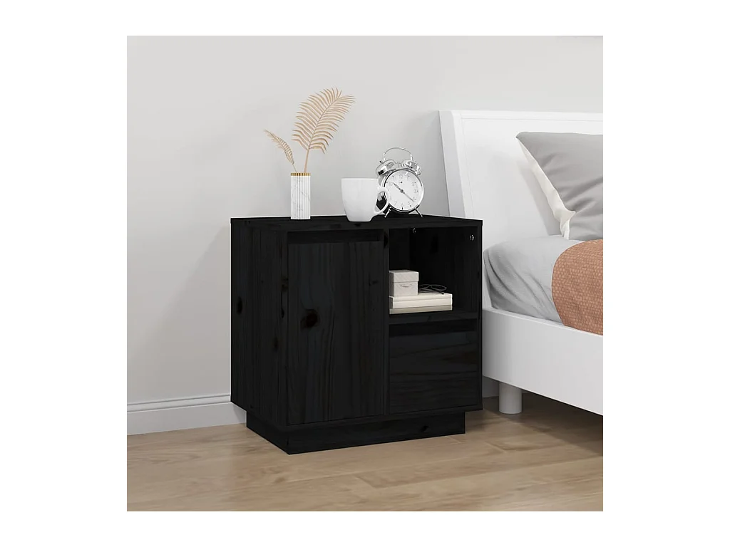 Mesitas de noche | Mesilla de noche 2 uds madera maciza de pino negro 50x34x50 cm