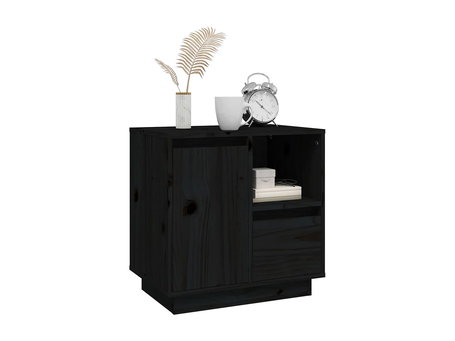 Nachttisch 2er Set-Beistelltisch-Nachttischkommode Schwarz 50x34x50 cm Massivholz Kiefer SHL4325