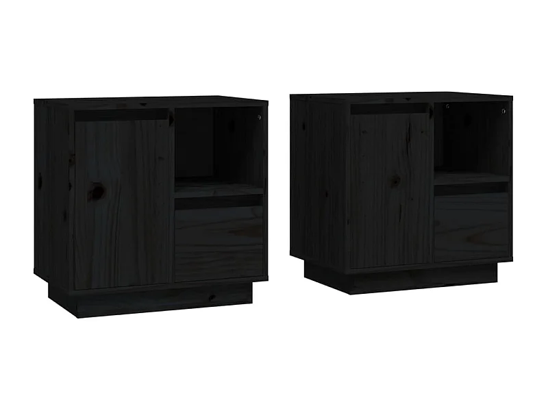 Tables de chevet lot de 2 avec rangment Noir 50x34x50 cm Bois de pin massif