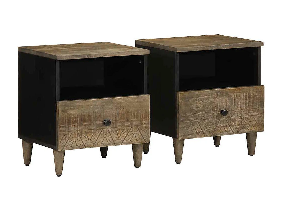 Nachttisch 2er Set-Beistelltisch Hellgrau 40x33x46 cm Massivholz Mango SHL8235