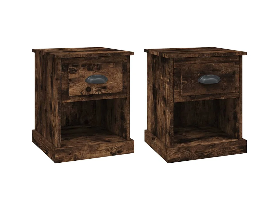Mesita de noche | Mesilla de noche 2 uds madera contrachapada roble humo 39x39x47,5cm