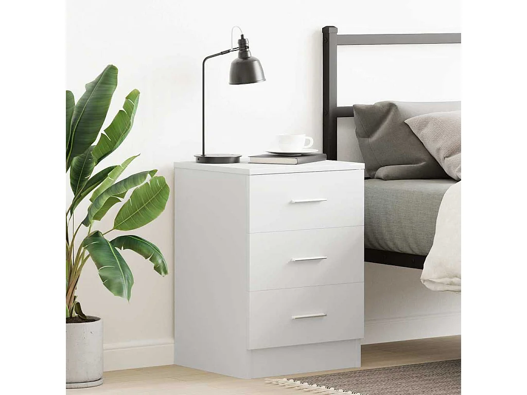 Mesita de noche | Mesilla de noche madera contrachapada blanco 38x35x56 cm