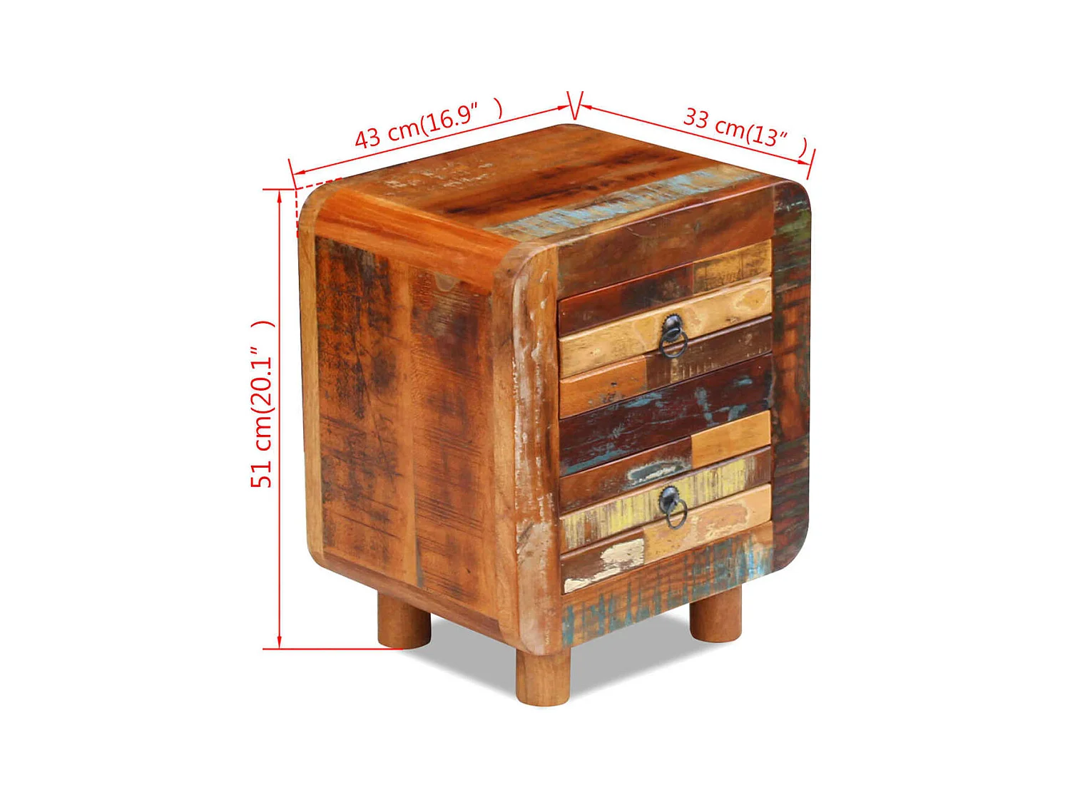 Mesita de noche | Mesilla de noche de madera maciza reciclada 43x33x51 cm