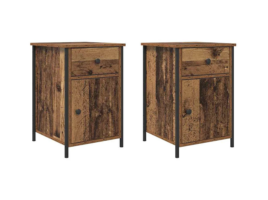 Mesita de Noche | Armario de Noche 2 uds con cajón Madera vieja 40x42x60 cm