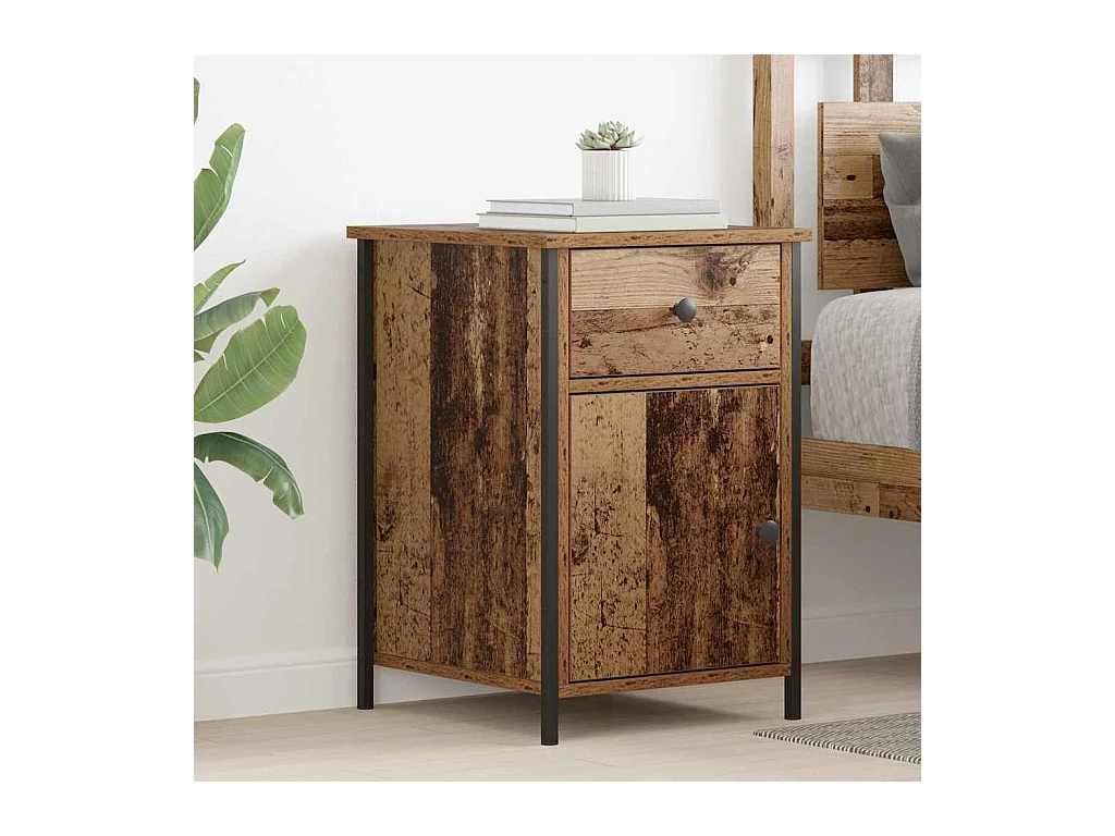 Mesita de Noche | Armario de Noche 2 uds con cajón Madera vieja 40x42x60 cm