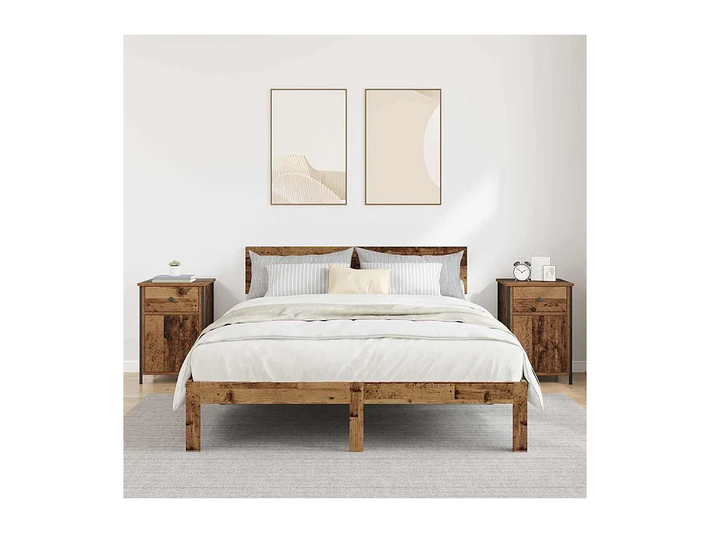 Mesita de Noche | Armario de Noche 2 uds con cajón Madera vieja 40x42x60 cm