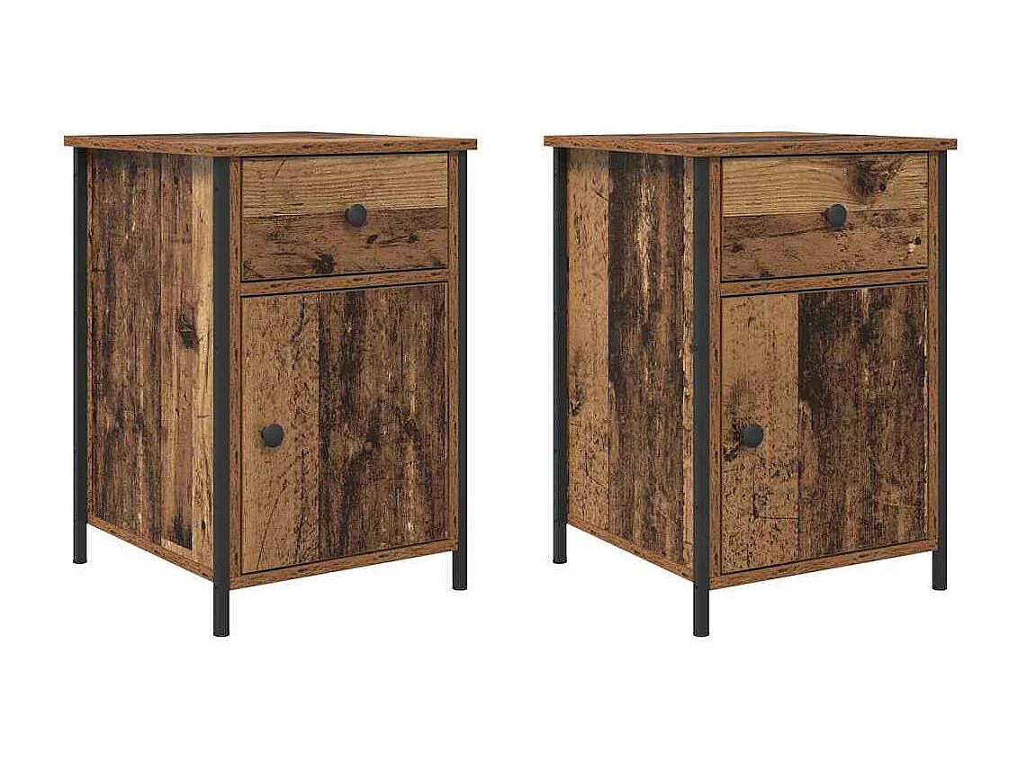 Mesita de Noche | Armario de Noche 2 uds con cajón Madera vieja 40x42x60 cm