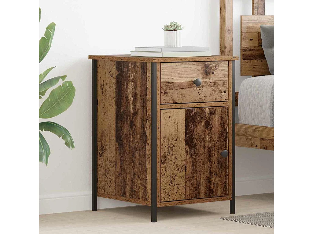 Mesita de Noche | Armario de Noche 2 uds con cajón Madera vieja 40x42x60 cm