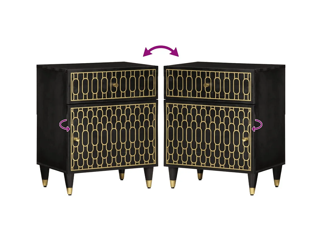 Mesita de noche | Mesilla de noche madera maciza de mango 50x33x60 cm