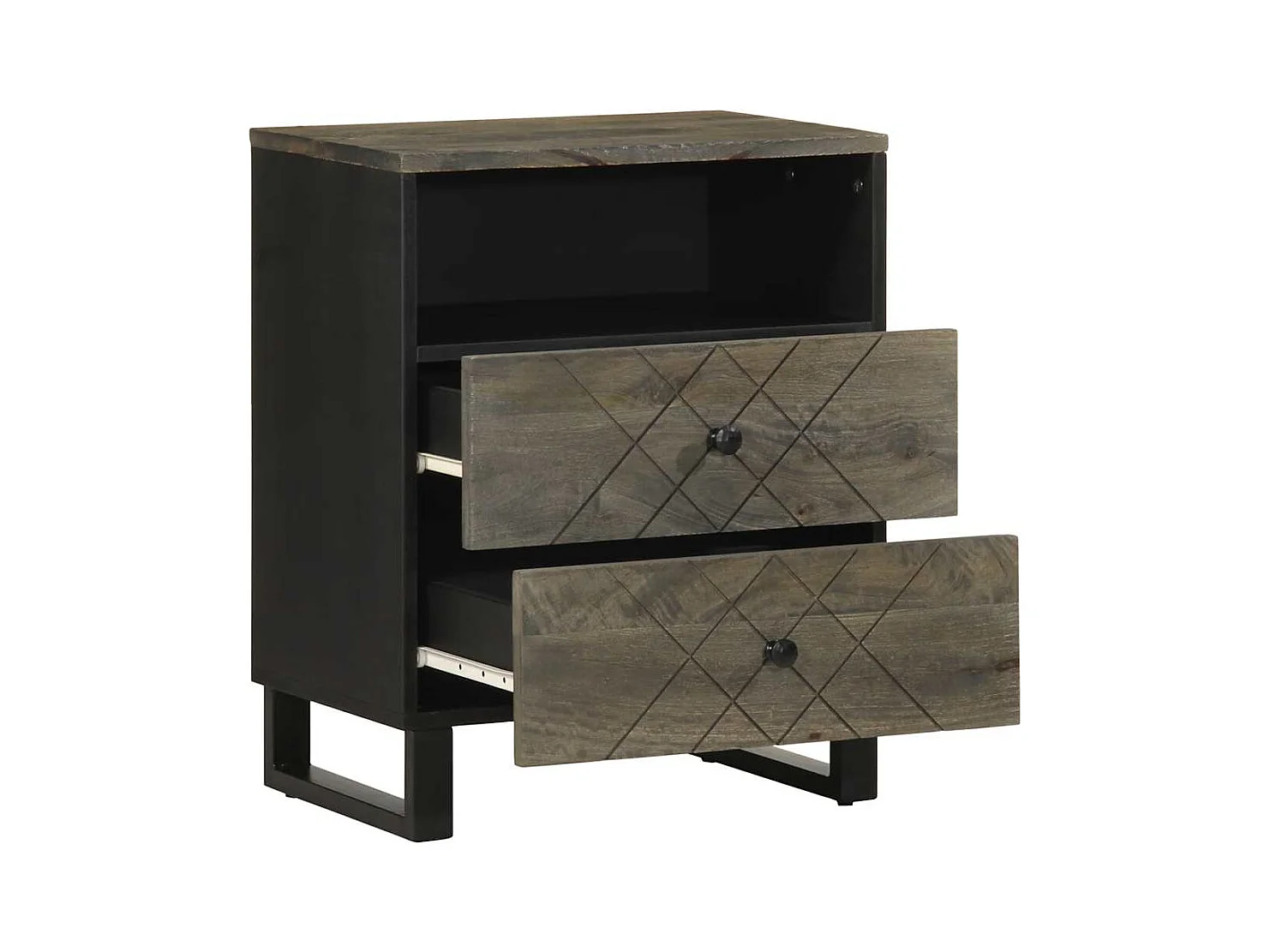 Mesilla de noche | Mesita de noche negra 50x33x62 cm madera maciza mango