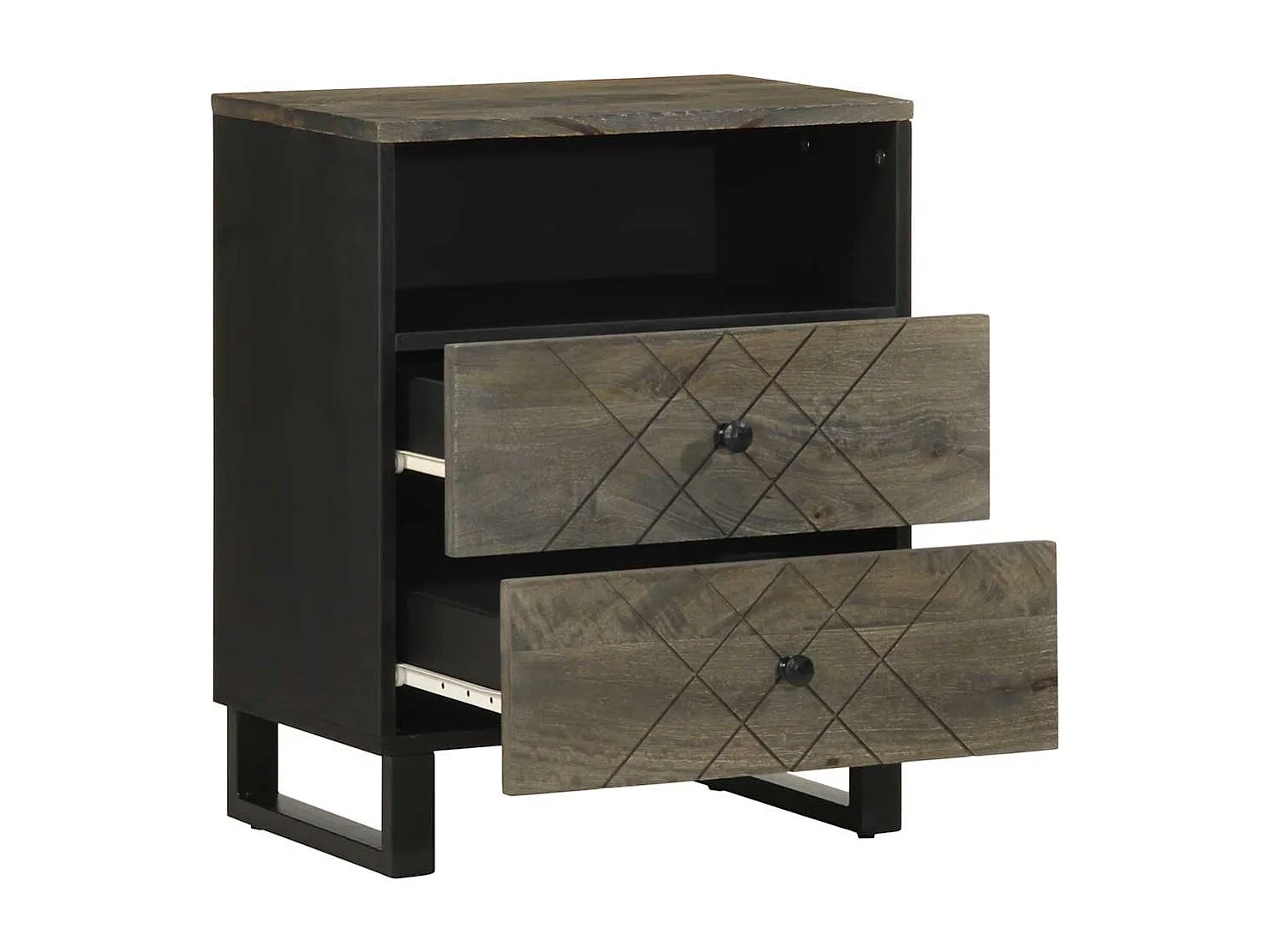 Nachttisch-Beistelltisch Schwarz 50x33x62 cm Massivholz Mango SHL92827