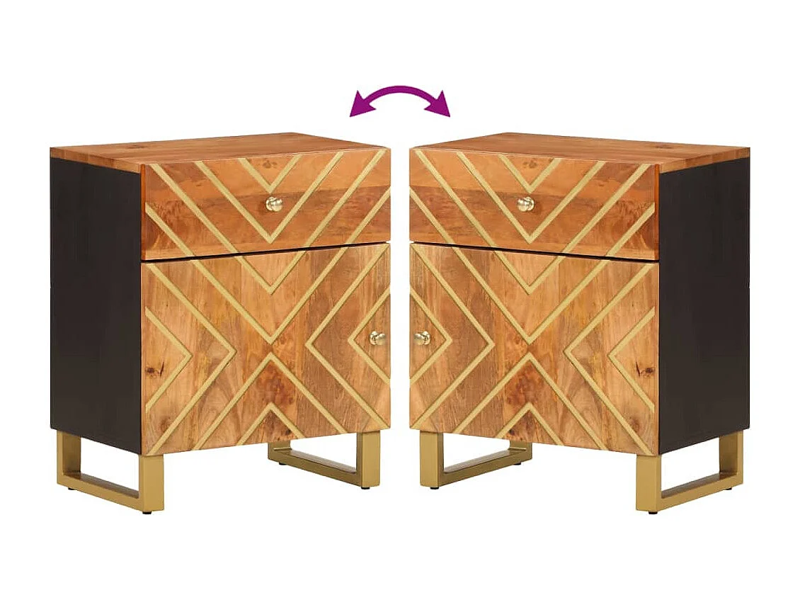 Mesita de noche | Mesilla de noche madera maciza mango marrón y negro 50x33x60 c