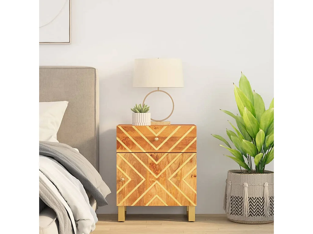 Nachttisch-Beistelltisch Braun und Schwarz 50x33x60 cm Massivholz Mango SHL90096