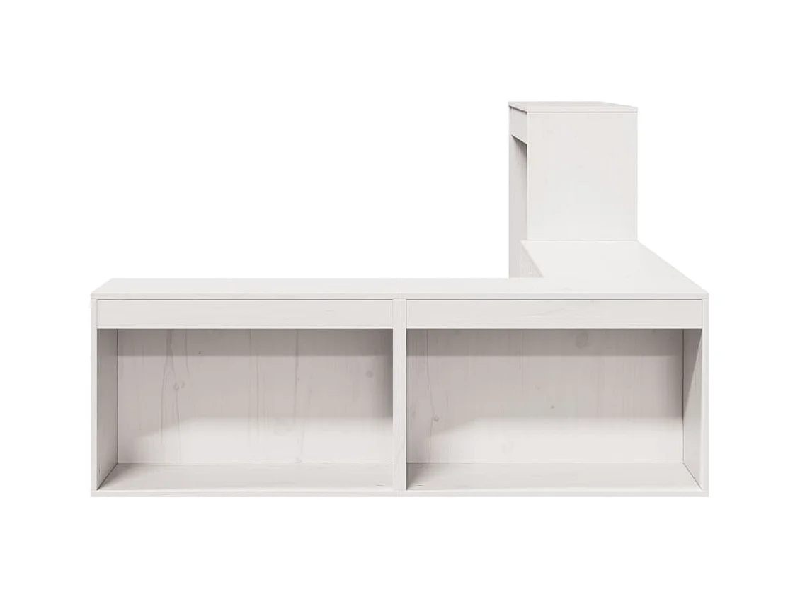 Mesilla de noche | Mesita de noche con escritorio blanco 232x122x75 cm Madera maciza de pino