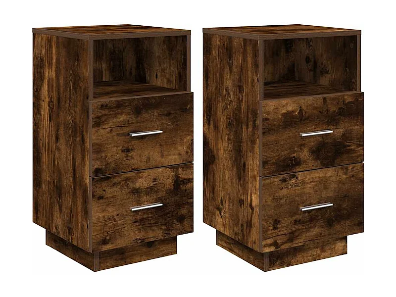 Nachttisch 2er Set-Beistelltisch-Nachttischkommode mit 2 Schubladen Räuchereiche 36x36x68 cm SHL61850