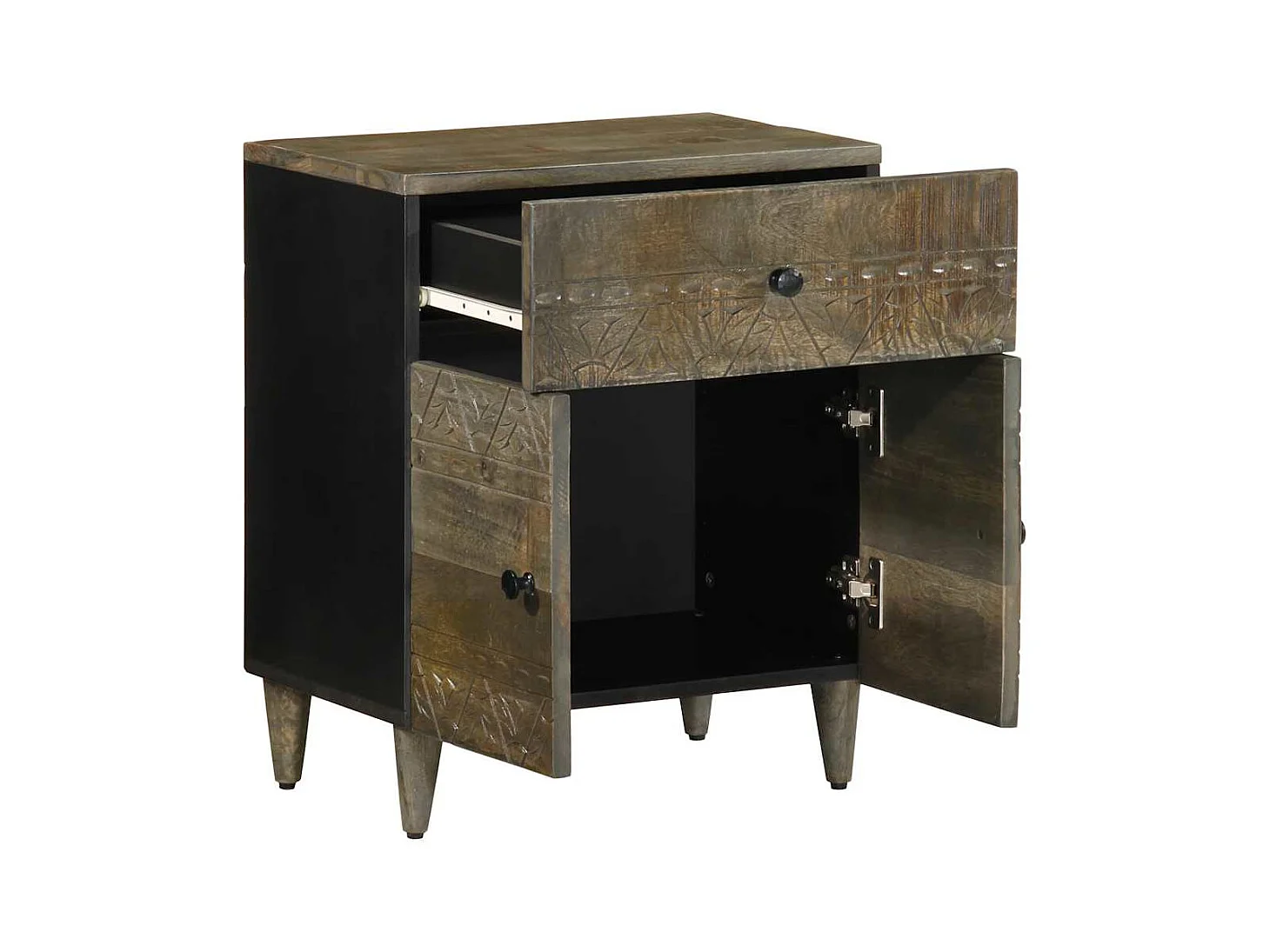 Mesita de noche | Mesilla de noche madera maciza de mango gris claro 50x33x60 cm