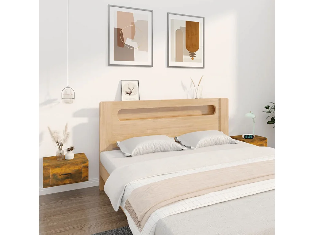 Mesitas de noche | Mesilla de noche de pared 2 uds color roble ahumado 50x36x25 cm