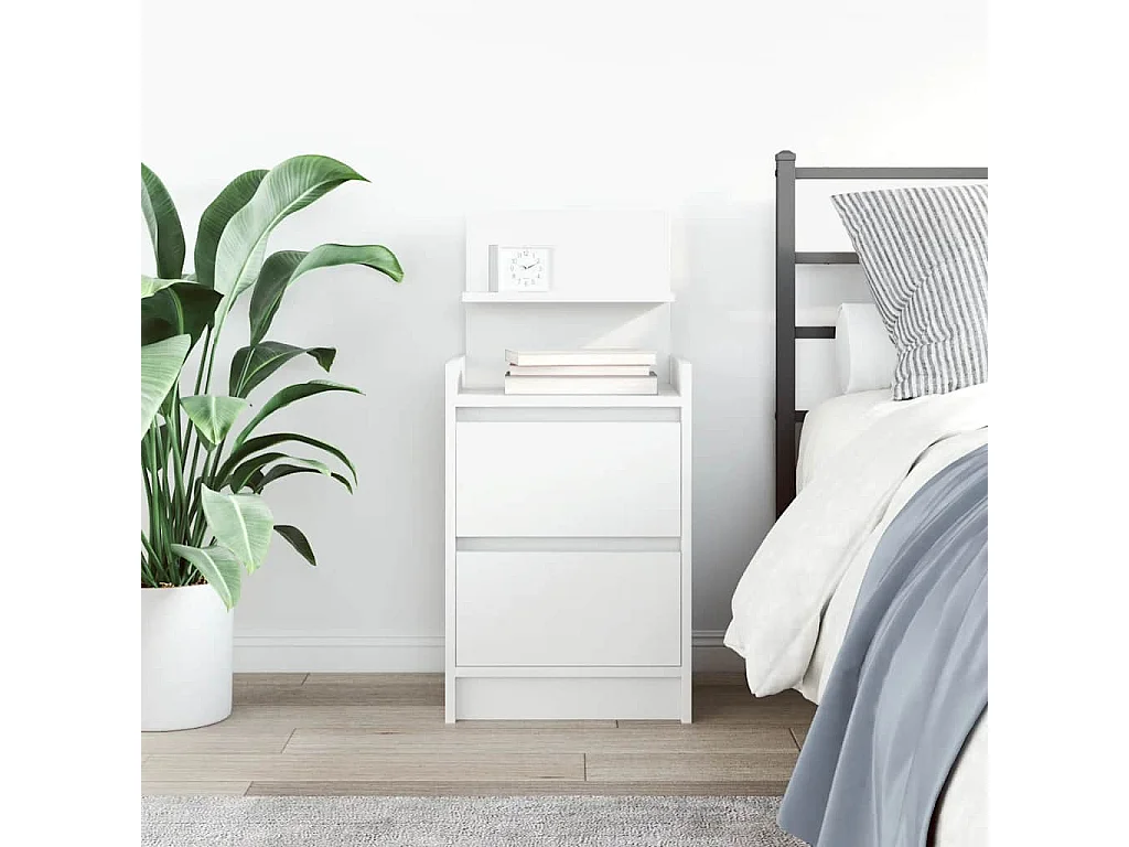 Mesilla de noche | Mesita de noche con 2 cajones blanca 38x34x80 cm