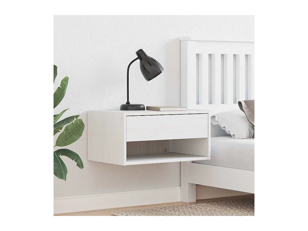 Mesa de Noche | Mesa auxiliar Blanco 50x32.5x24 cm Madera maciza de pino