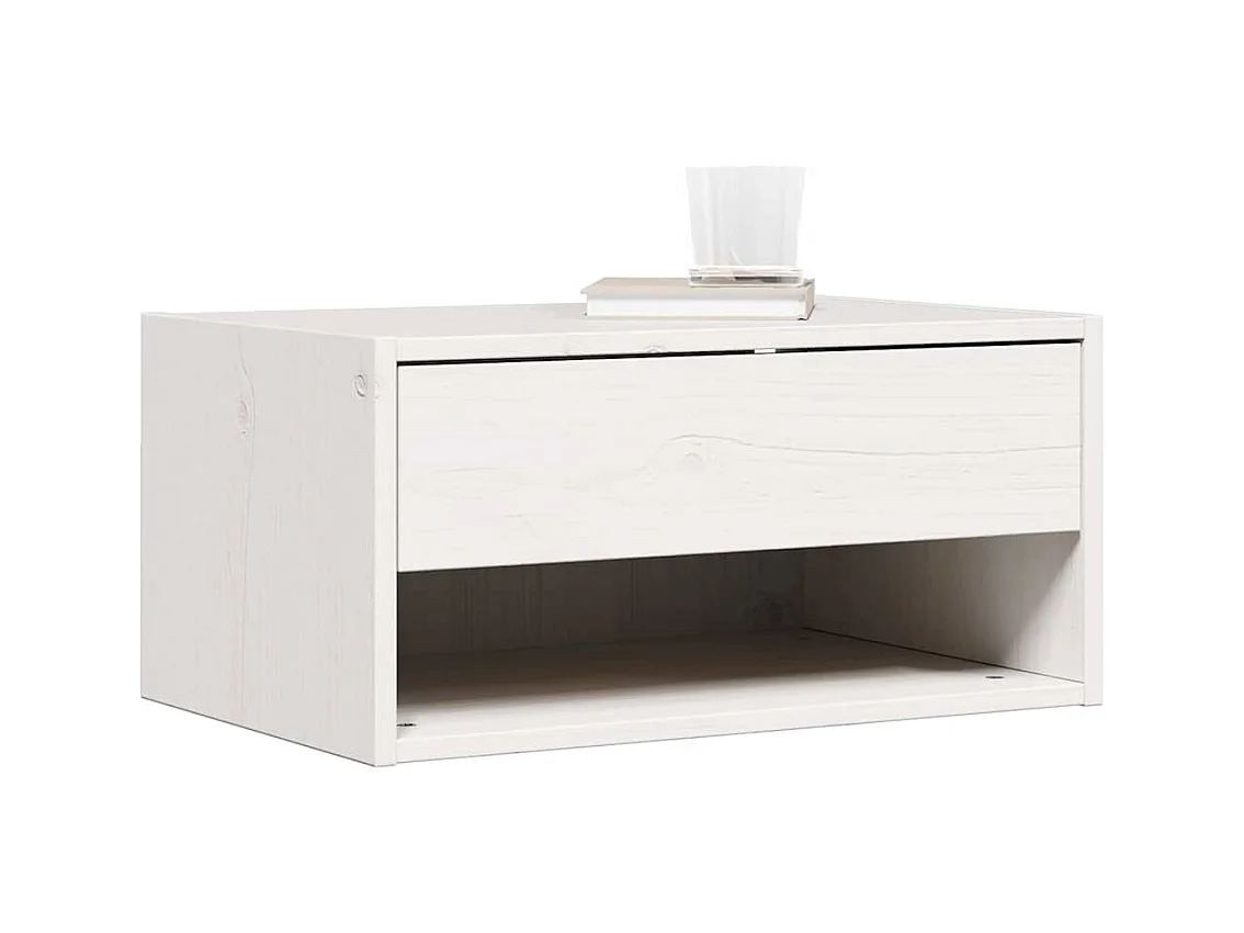 Mesa de Noche | Mesa auxiliar Blanco 50x32.5x24 cm Madera maciza de pino