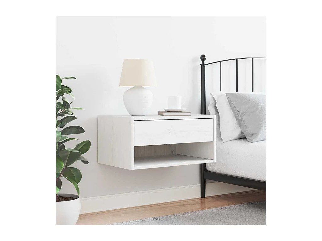 Mesa de Noche | Mesa auxiliar Blanco 50x32.5x24 cm Madera maciza de pino