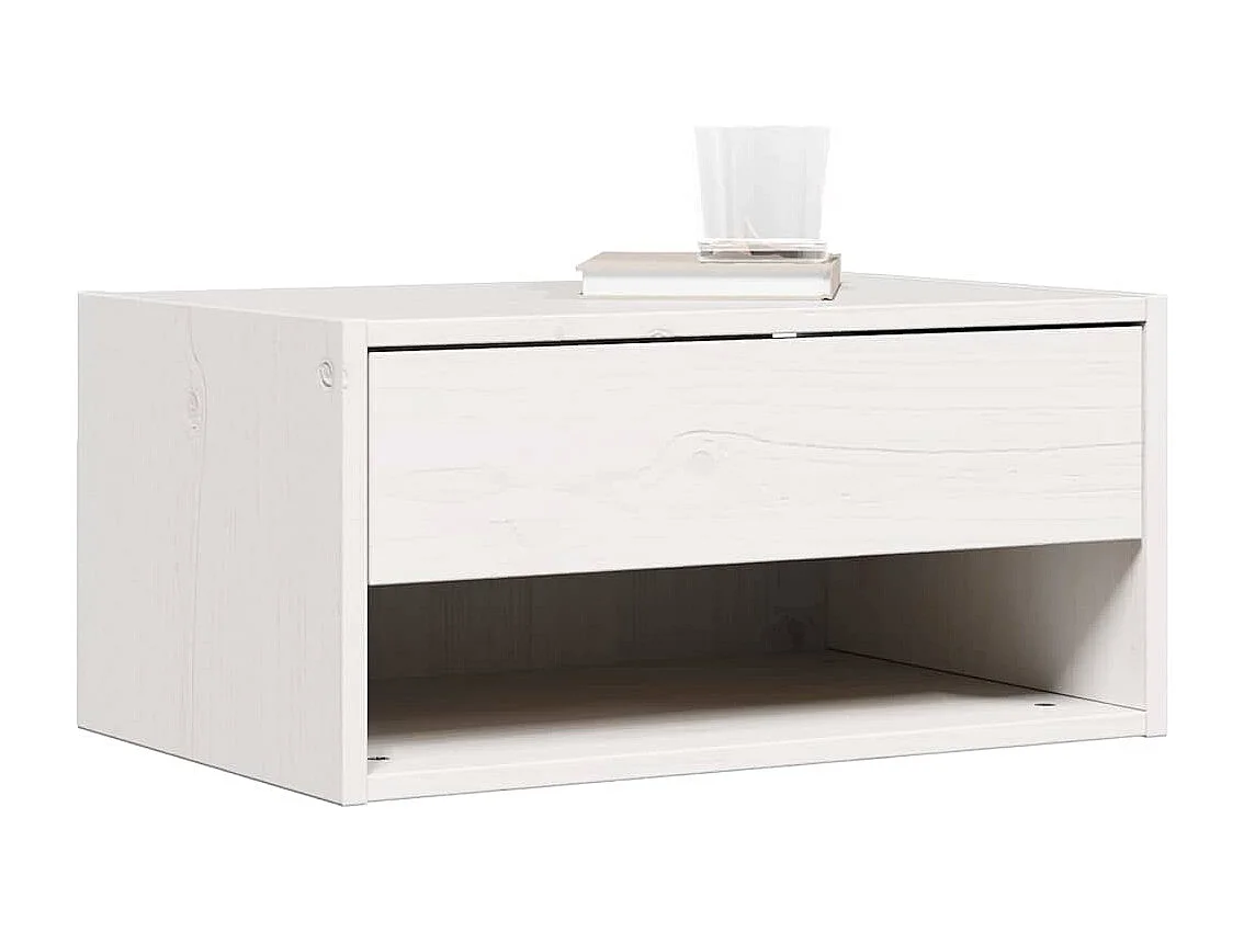 Mesa de Noche | Mesa auxiliar Blanco 50x32.5x24 cm Madera maciza de pino