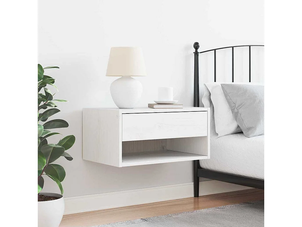 Mesa de Noche | Mesa auxiliar Blanco 50x32.5x24 cm Madera maciza de pino