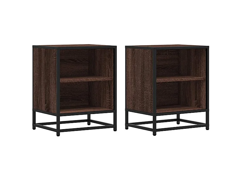 Tables de chevet Lot de 2 avec rangement chêne marron bois d'ingénierie et métal