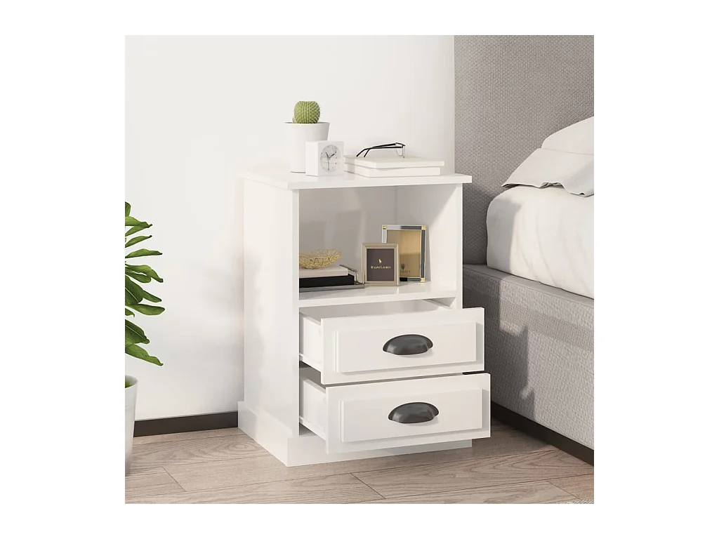 Pack de 2 Mesitas de noche | Mesilla de noche blanco brillante 43x36x60 cm