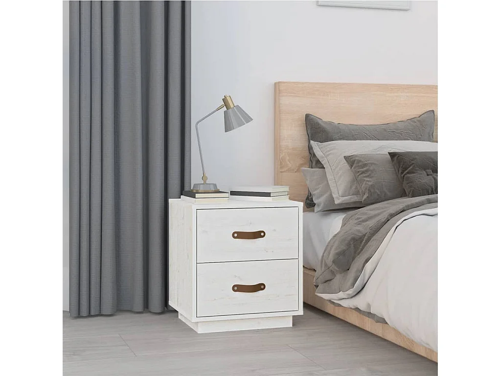Nachttisch 2er Set-Beistelltisch-Nachttischkommode Weiß 40x34x45 cm Massivholz Kiefer SHL14663