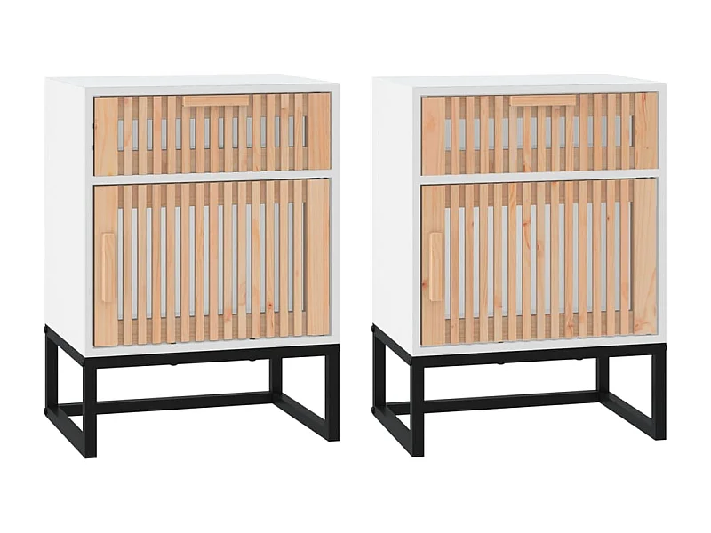 Nachttisch 2er Set-Beistelltisch Weiß 40x30x55,5 cm Holzwerkstoff & Eisen SHL47353