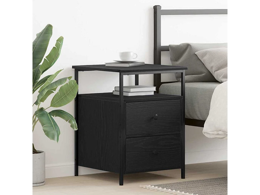 Mesita de Noche | Mesa auxiliar con cajón Roble negro 44x45x60 cm