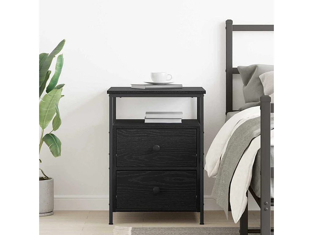 Mesita de Noche | Mesa auxiliar con cajón Roble negro 44x45x60 cm