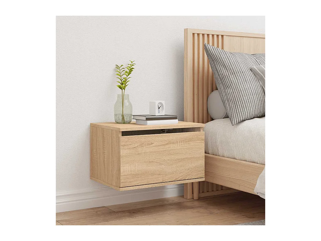 Mesita de noche | Mesilla de noche de pared con luces LED roble Sonoma