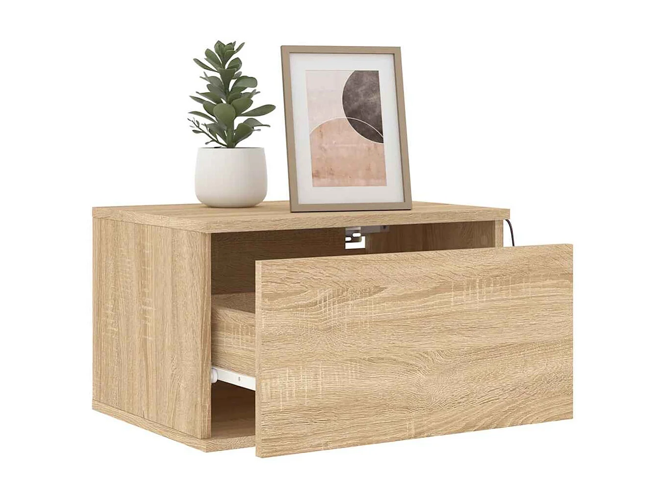 Mesita de noche | Mesilla de noche de pared con luces LED roble Sonoma