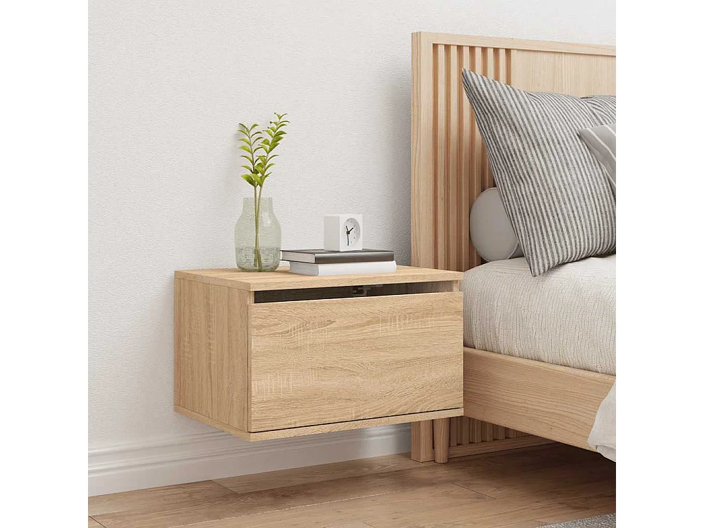 Mesita de noche | Mesilla de noche de pared con luces LED roble Sonoma