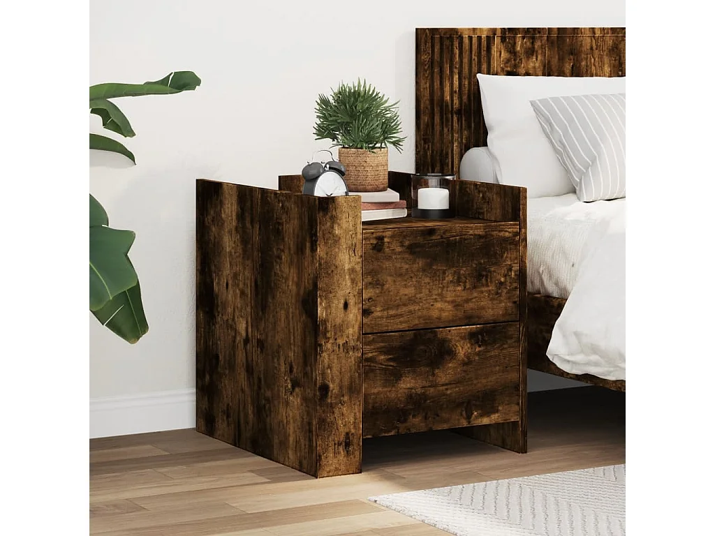 Nachttisch-Beistelltisch Räuchereiche 45x50x50 cm Holzwerkstoff SHL7062