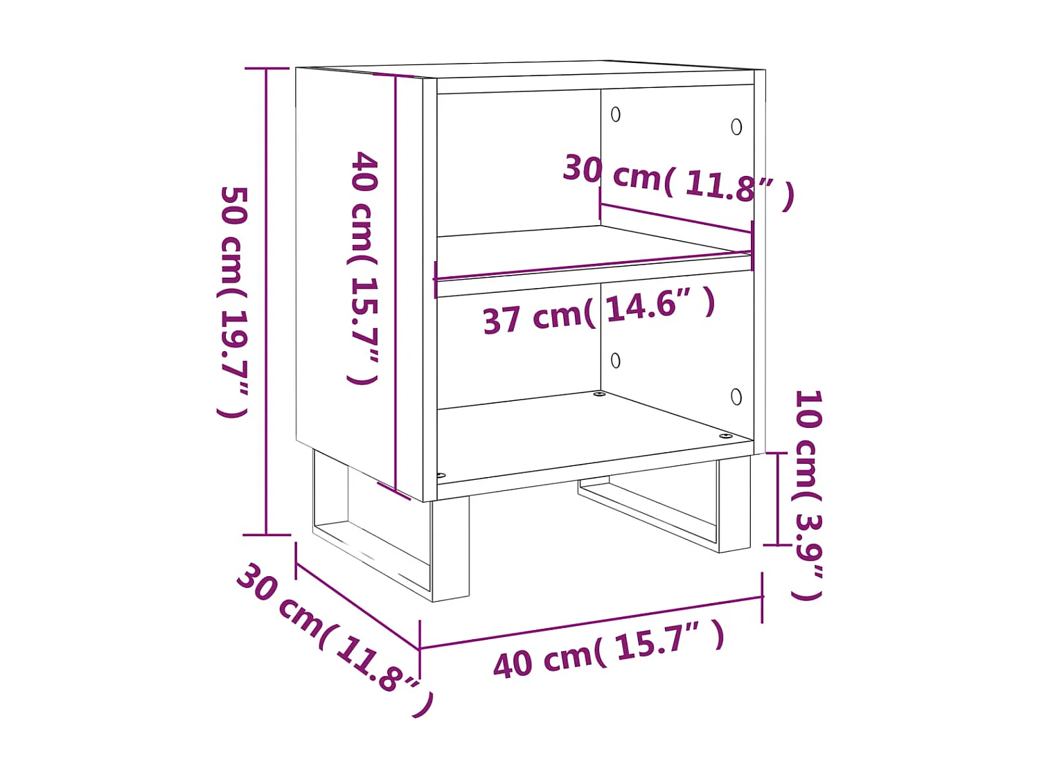 Nachttisch 2er Set-Beistelltisch-Nachttischkommode Räuchereiche 40x30x50 cm Holzwerkstoff SHL64480