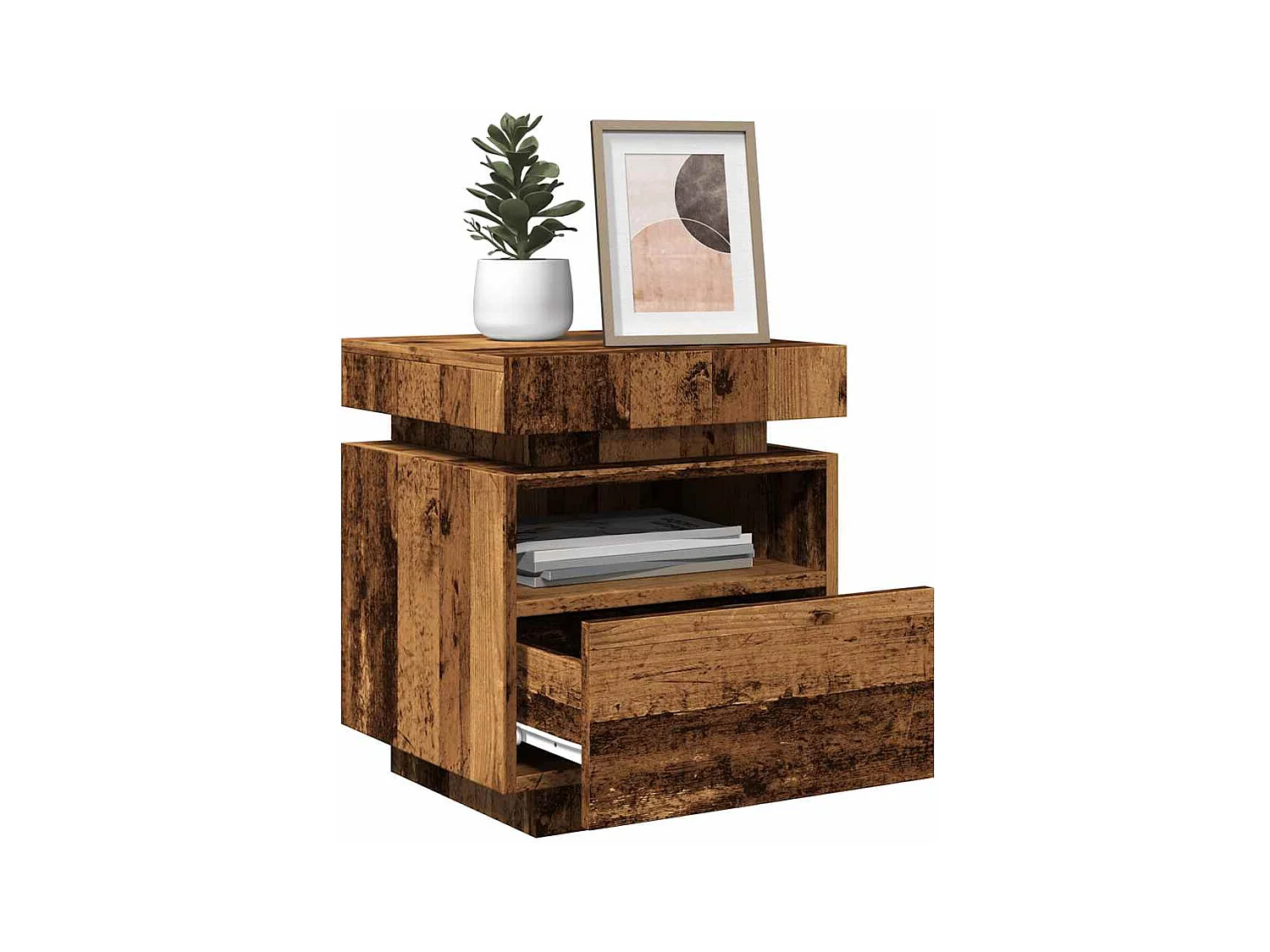 Mesita de noche | Mesilla de noche luces LED 2 uds madera envejecida 40x39x48,5 cm