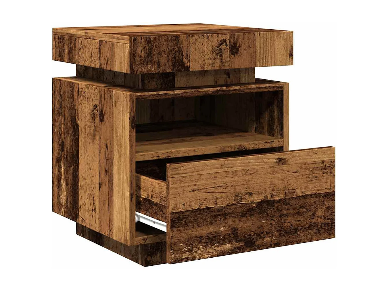 Mesita de noche | Mesilla de noche luces LED 2 uds madera envejecida 40x39x48,5 cm